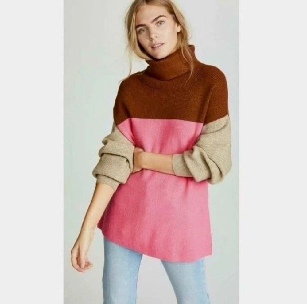Free People Oversozed Colorblock Turtleneck Sweater Size L